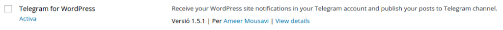 Activar extensió Telegram for WordPress
